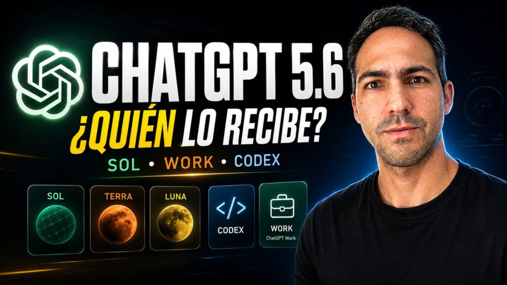 Miniatura de ChatGPT 5.6: ¿quién lo recibe? — Mau Seco junto a los modelos Sol, Terra y Luna, y los productos Codex y ChatGPT Work.